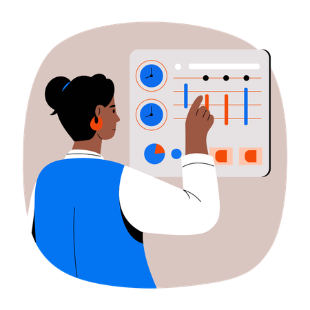Mujer de negocios rastreando el progreso del proyecto  Ilustración