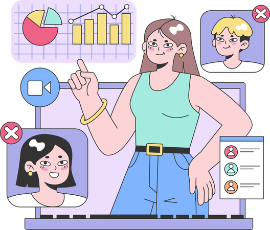 La empresaria realiza una reunión de negocios en línea  Ilustración