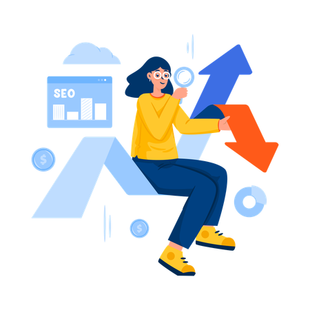 Mujer de negocios haciendo análisis de informes de marketing  Ilustración