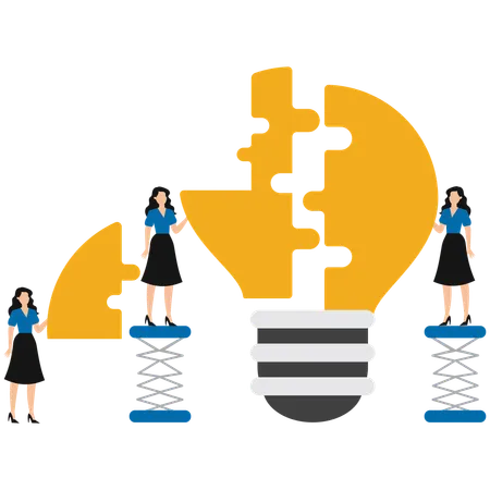 Empresária resolvendo ideia de quebra-cabeça de negócios  Ilustração