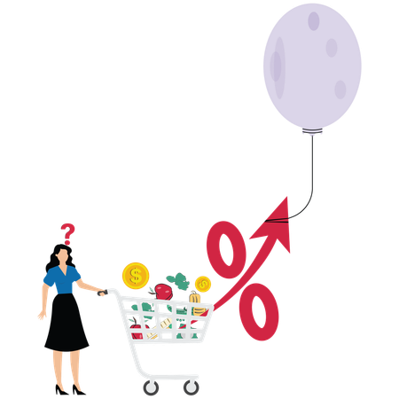 Mujer de negocios revisando la inflación de bienes  Ilustración