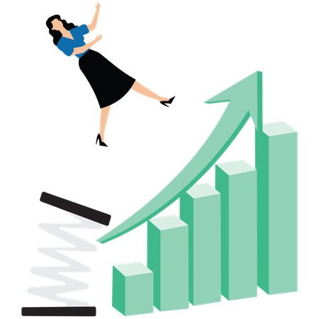 La empresaria salta hacia adelante y salta sobre el gráfico de crecimiento ascendente  Illustration