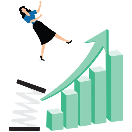 La empresaria salta hacia adelante y salta sobre el gráfico de crecimiento ascendente  Illustration