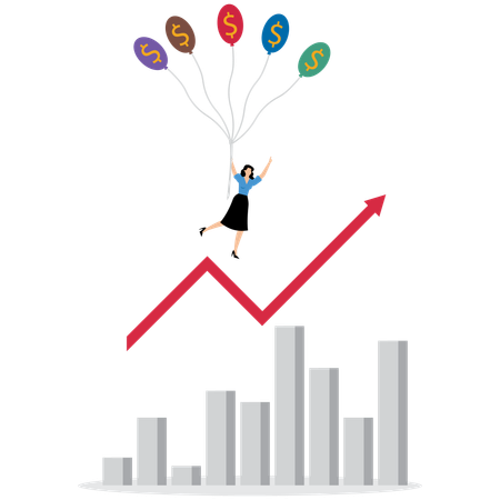 Mulher de negócios seguindo gráfico de negócios  Ilustração