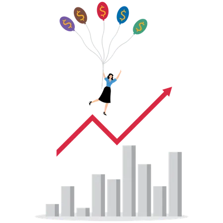 Mulher de negócios seguindo gráfico de negócios  Ilustração