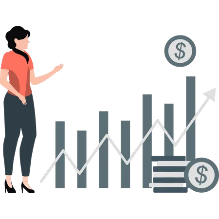 Empresaria señalando el crecimiento de la inversión  Ilustración