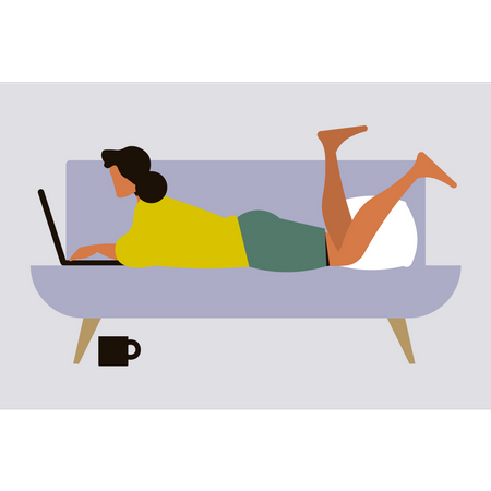 Empresária sentada no sofá trabalhando no laptop  Ilustração