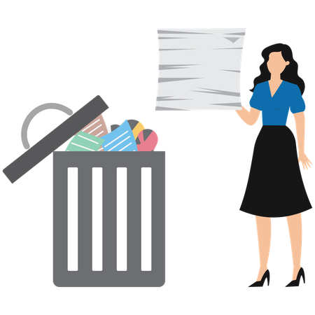 Mujer de negocios tirando basura comercial  Illustration