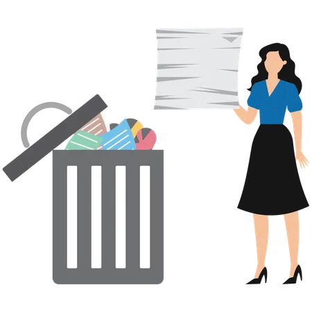 Mujer de negocios tirando basura comercial  Illustration