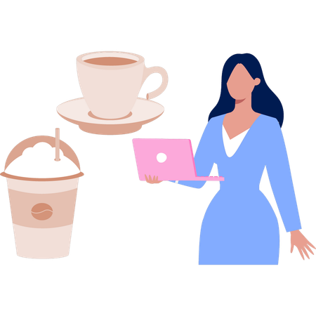 Mujer de negocios tomando café en el trabajo  Ilustración