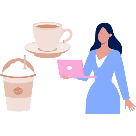 Mujer de negocios tomando café en el trabajo  Ilustración