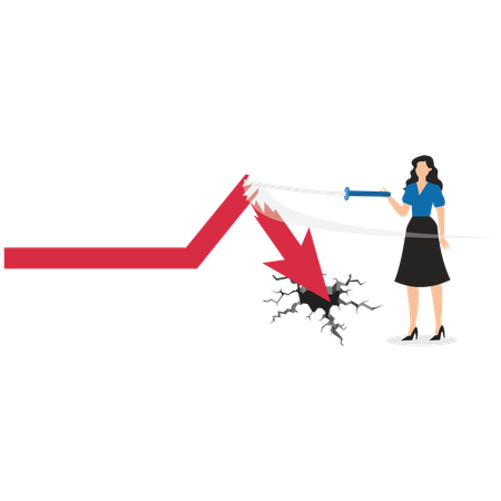 La empresaria tomó la espada y cortó la flecha del descenso.  Ilustración