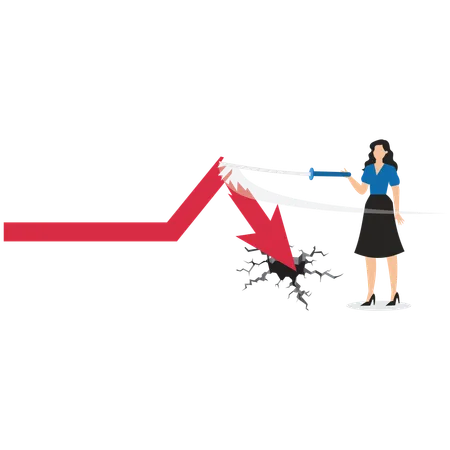 La empresaria tomó la espada y cortó la flecha del descenso.  Ilustración