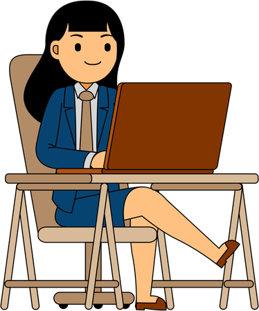 La empresaria trabaja en la computadora portátil  Ilustración
