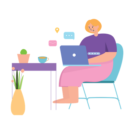 Mujer de negocios trabajando desde casa  Ilustración