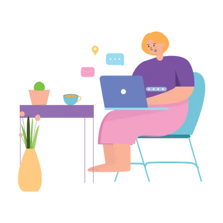 Mujer de negocios trabajando desde casa  Ilustración