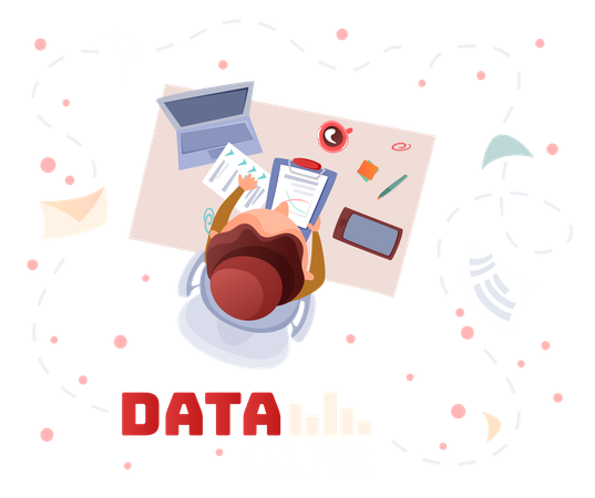 Empresaria trabajando en análisis de datos  Ilustración