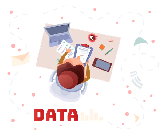 Empresaria trabajando en análisis de datos  Ilustración