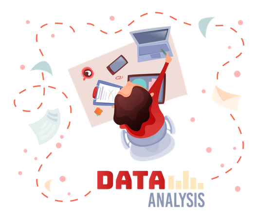Empresaria trabajando en análisis de datos  Ilustración