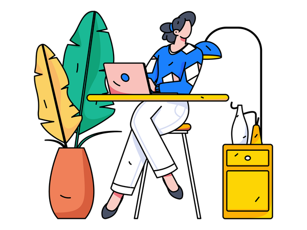 Mujer de negocios trabajando en la computadora portátil  Ilustración