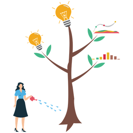 Empresaria trabajando en idea de negocio  Illustration