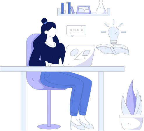 Mujer de negocios trabajando en la computadora portátil  Ilustración