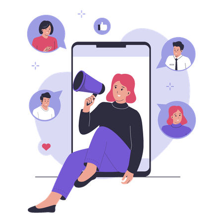 Mujer de negocios trabajando en marketing de referencia  Illustration