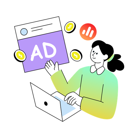 Empresaria trabajando en Monetización de Publicidad  Ilustración