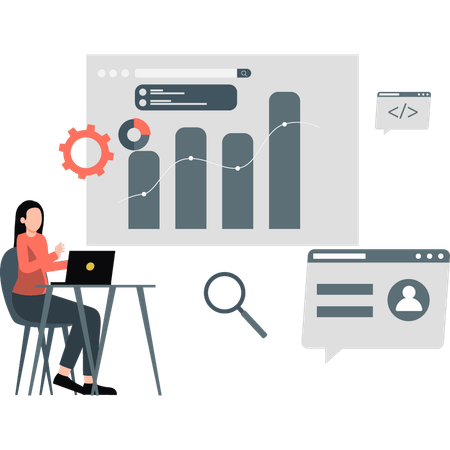 Mujer de negocios trabajando en un diagrama analítico en una reunión  Ilustración