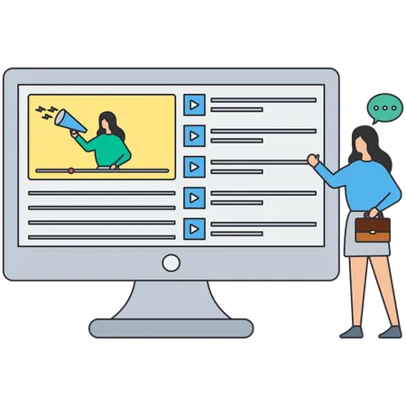 Mujer de negocios trabajando en marketing de vídeo  Ilustración