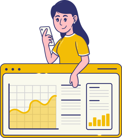 Empresária trabalha com dados analíticos  Ilustração