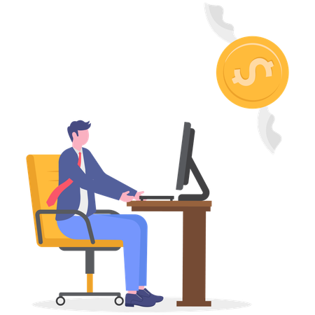 Empresário trabalhando com finanças online  Ilustração
