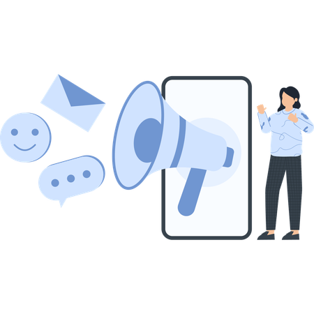 Empresária trabalhando com Marketing Digital  Illustration