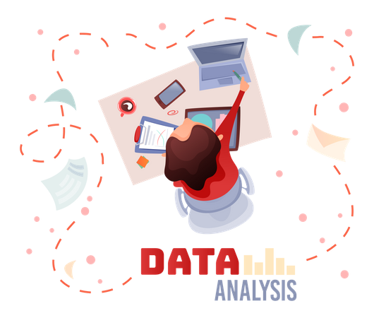 Empresária trabalhando em análise de dados  Ilustração
