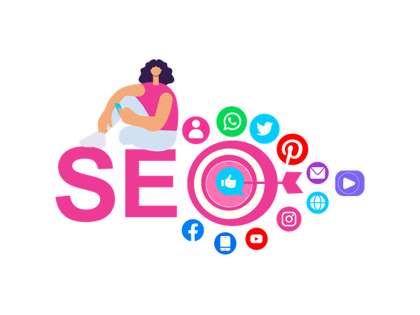 Empresária trabalhando em SEO  Illustration