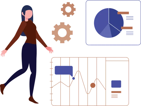 Mulher de negócios trabalhando em visualização de dados  Ilustração