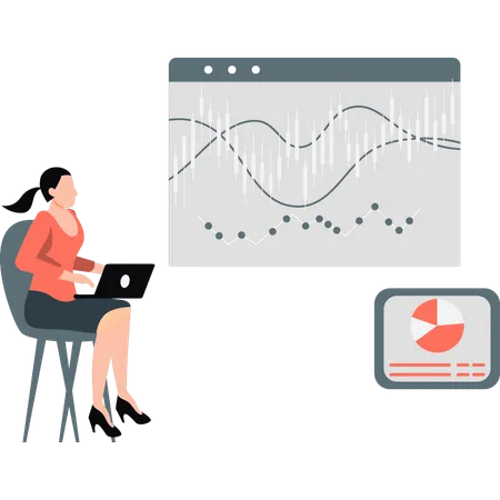 Empresária trabalhando no gráfico financeiro  Ilustração