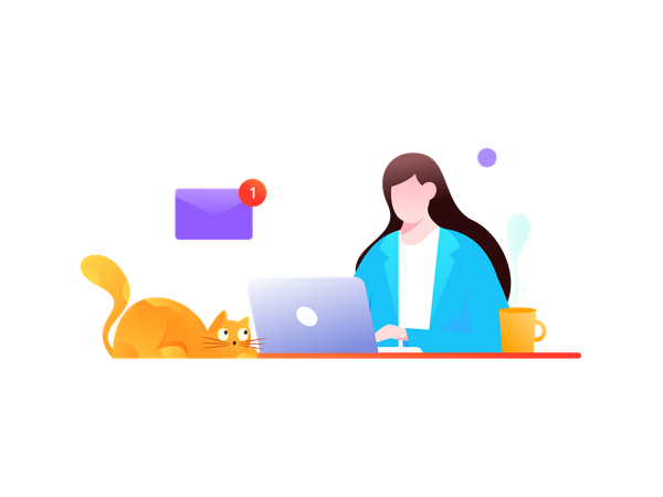 Empresária trabalhando no laptop enquanto verifica mensagens não lidas  Ilustração
