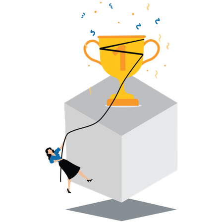 Empresaria trepando una cuerda para ganar una copa  Ilustración