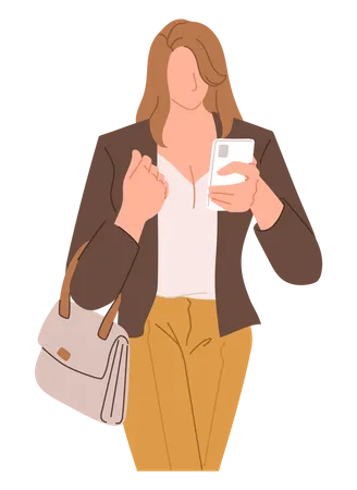 Mujer de negocios, utilizar, teléfono inteligente  Ilustración