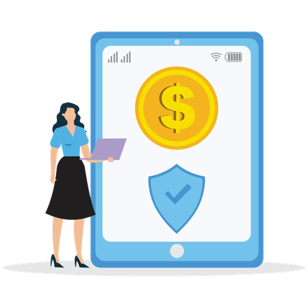 Mulher de negócios visualizando a segurança do banco on-line  Ilustração