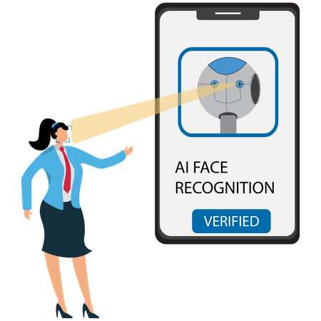 Mulher de negócios visualizando reconhecimento facial de IA  Ilustração
