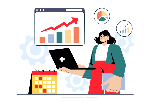 Empresária visualizando taxa de dados de lucro  Ilustração