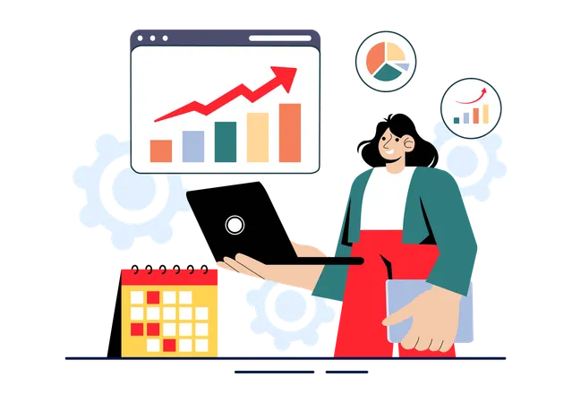 Empresária visualizando taxa de dados de lucro  Ilustração