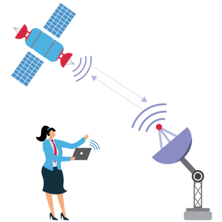 Mulher de negócios visualizando sinal de antena parabólica  Ilustração