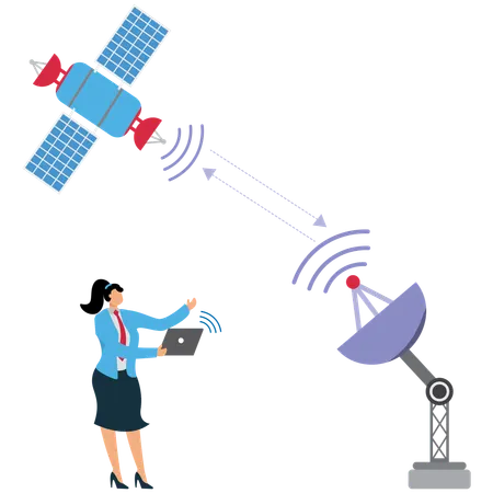 Mulher de negócios visualizando sinal de antena parabólica  Ilustração