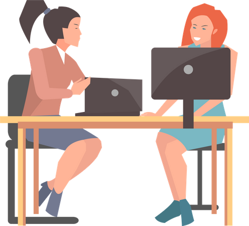 Mulheres de negócios que trabalham on-line com computadores  Ilustração