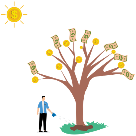 Hombre de negocios gestionando el árbol financiero  Ilustración