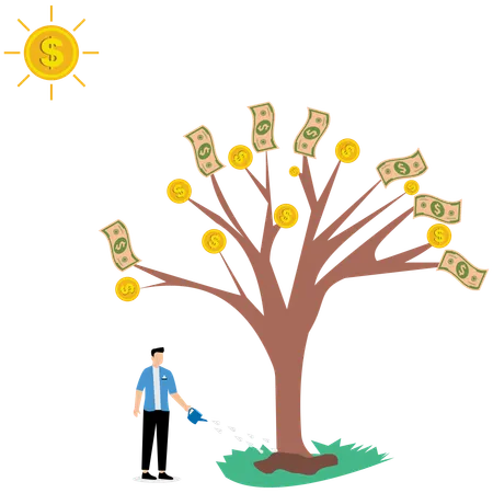 Hombre de negocios gestionando el árbol financiero  Ilustración