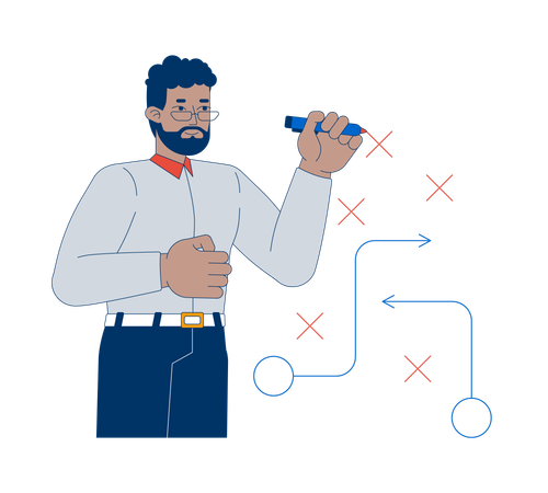 Empresario afroamericano diseñando una estrategia con un diagrama de flujo  Ilustración